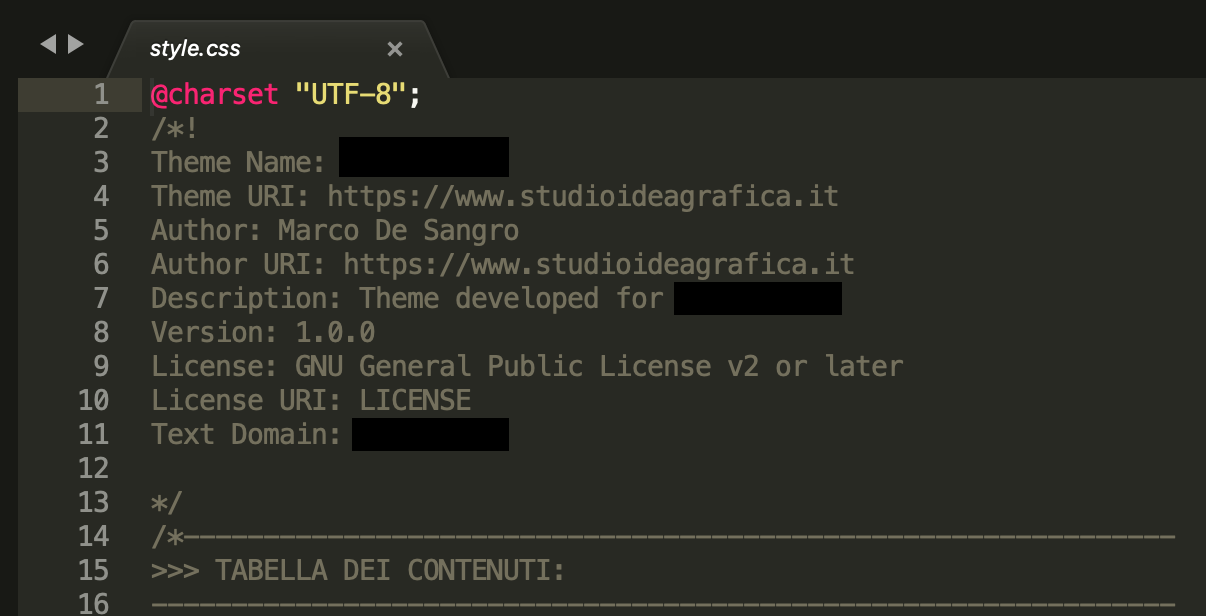 File Style.css di un tema custom
