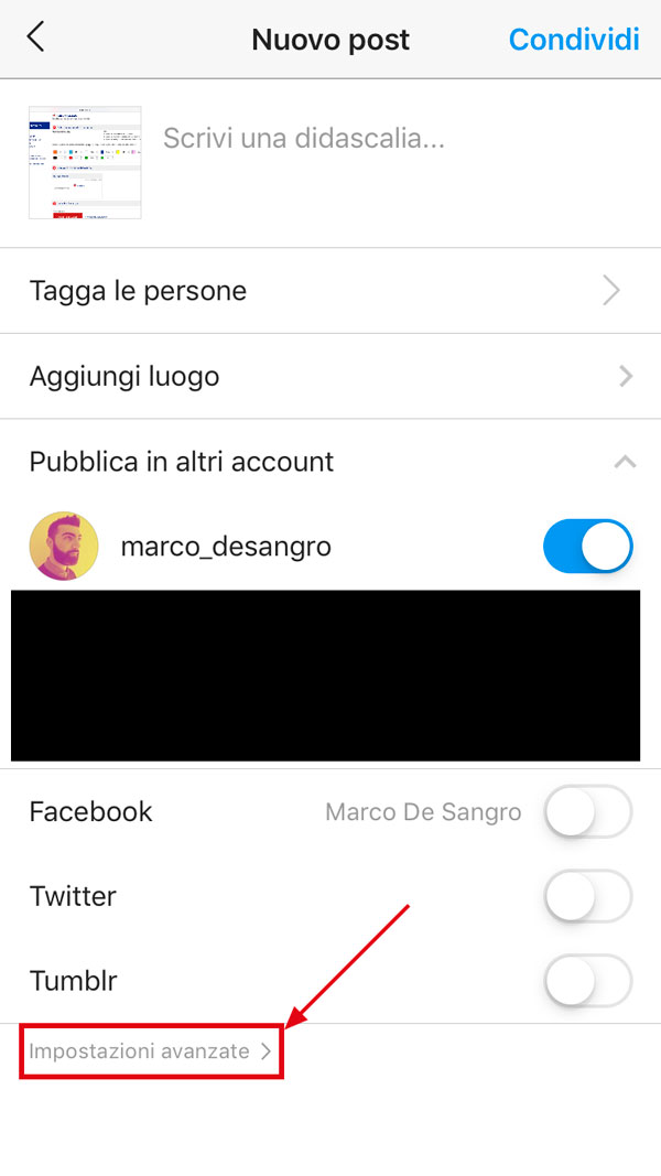 Accesso al testo alternativo Instagram